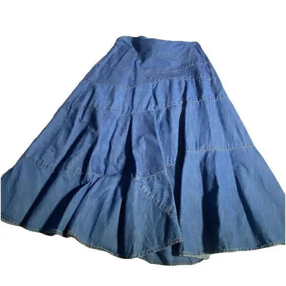 Vintage LRL Ralph Lauren Denim Sz 10 Midi Skirt Aline Patchwork Western Cottage - Picture 10 of 10